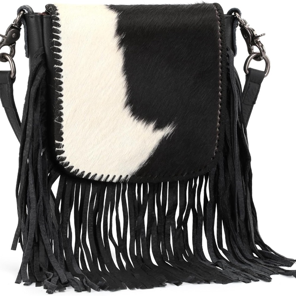 Montana West Black and White Fringe Crossbody Bag